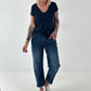 Ripp T-Shirt stone washed- dunkelblau