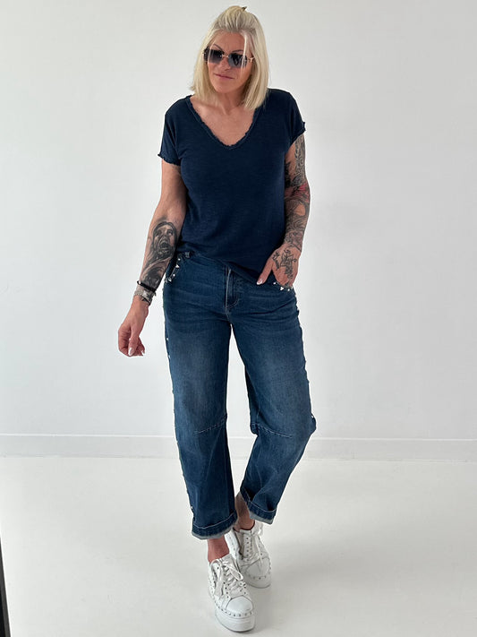 Ripp T-Shirt stone washed- dunkelblau