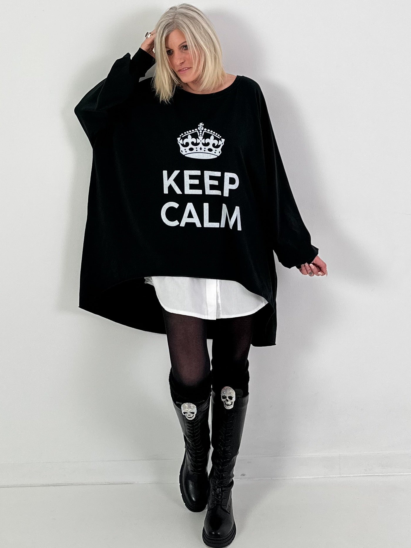 Oversized shirt model "KEEP CALM" - black