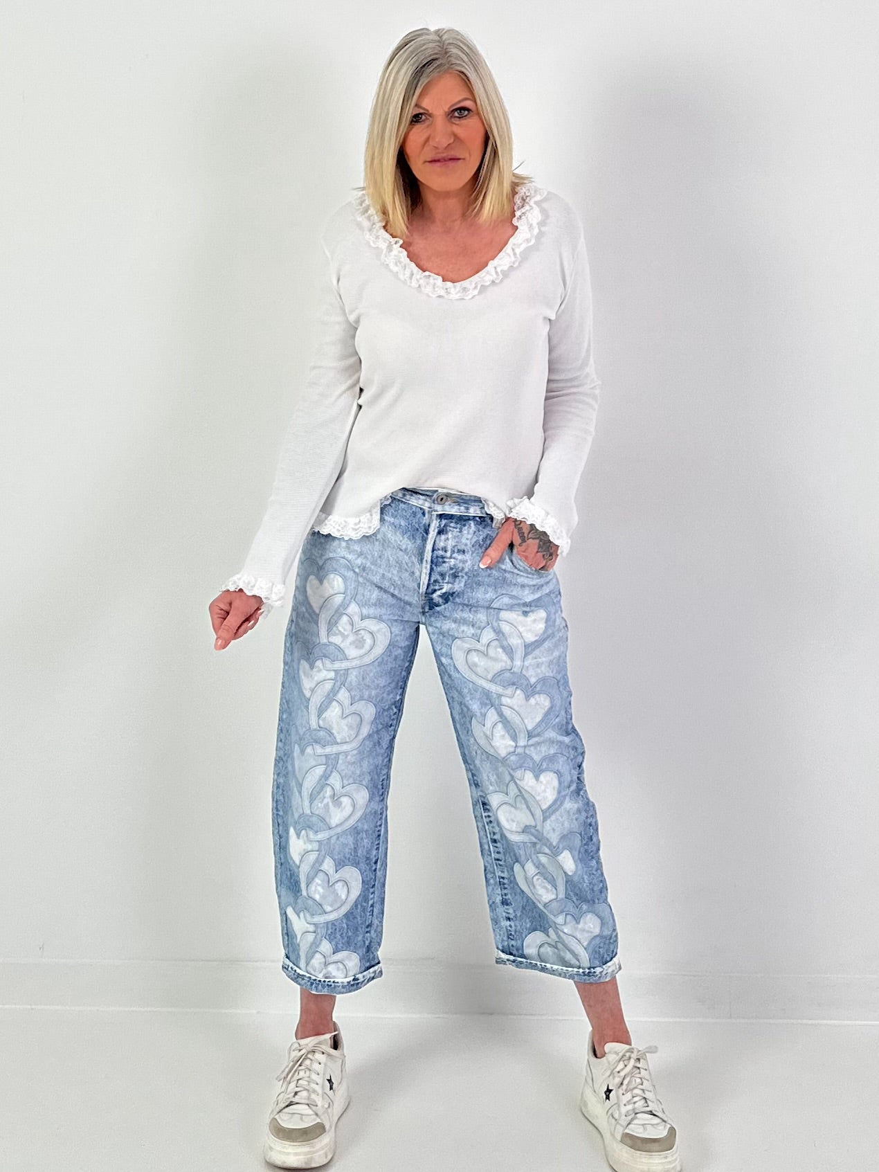 Culotte Jeans mit Herzen - denim