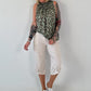 Striped top with ruffled collar - taupe-dark brown