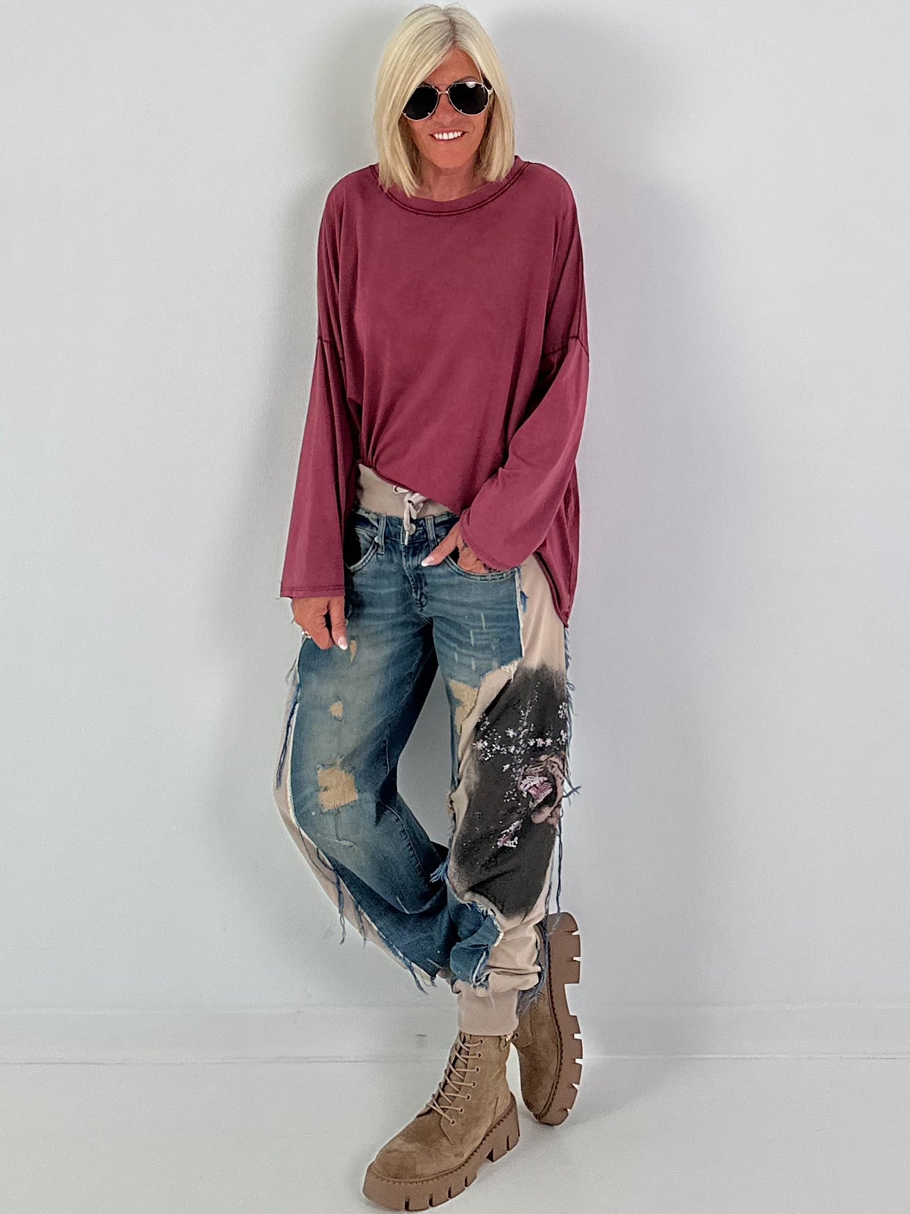 Oversized Shirt stone washed - burgunda