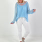 Silk tunic with crocheted neckline - light blue