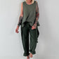 Grobes Leinen/Baumwoll Top - oliv