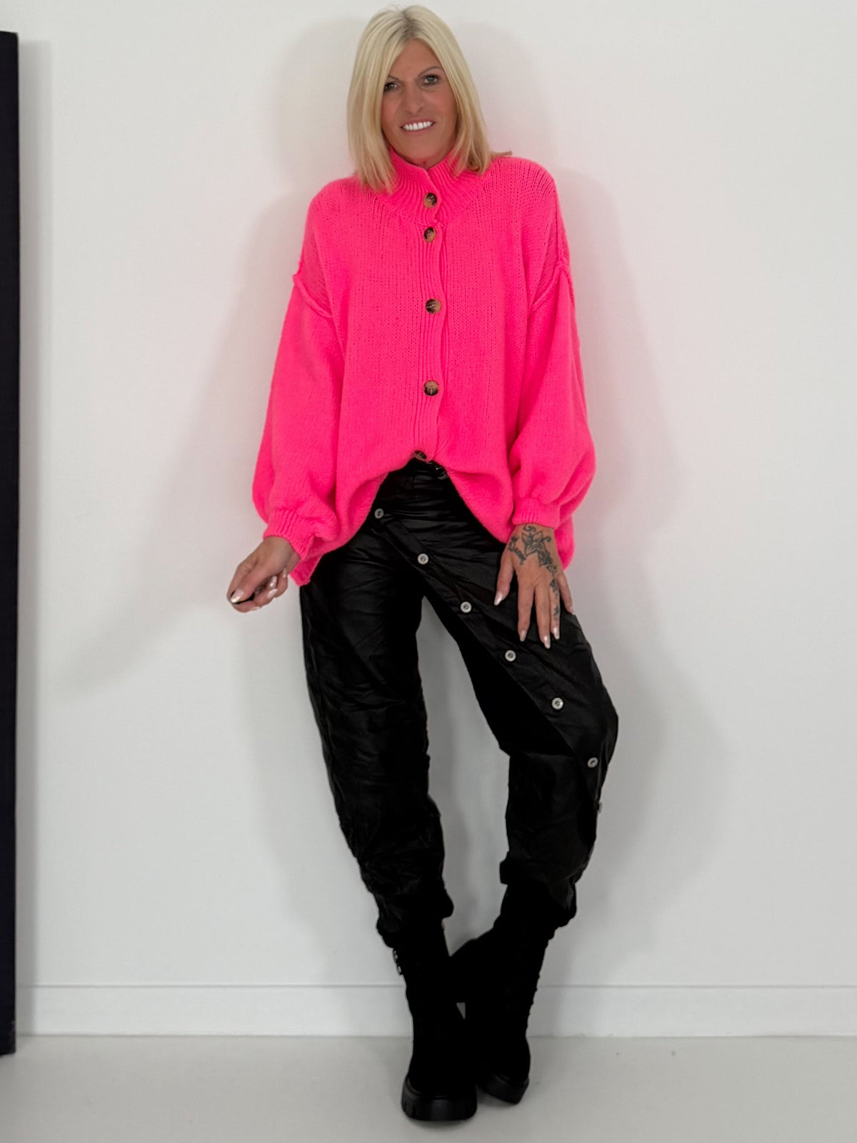 Oversized Strickjacke - neonpink