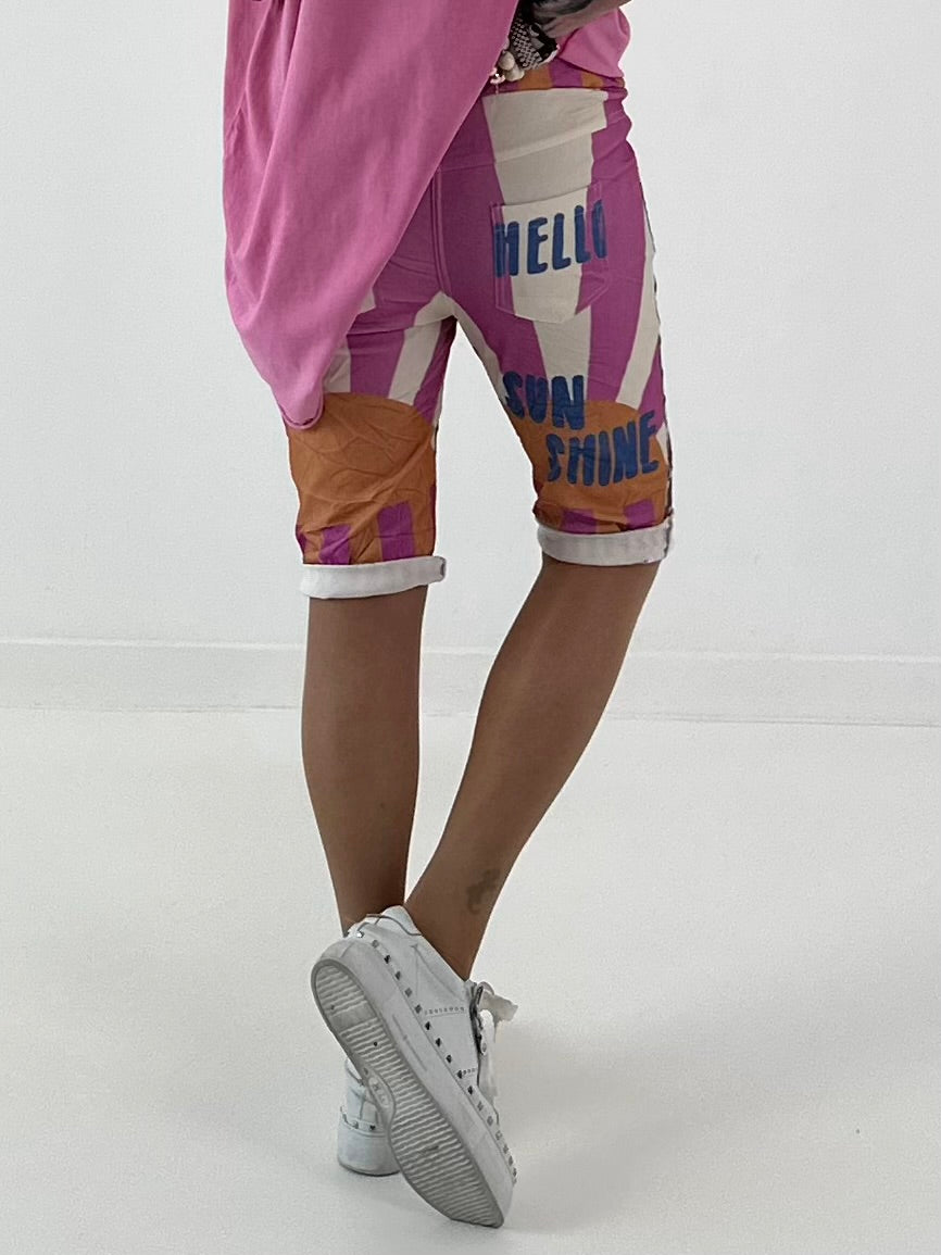 Short met all-over print - turquoise-roze-meerkleurig