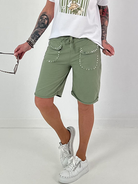 Sweat Short mit Nieten - khaki ( lieferbar ab 04.05.26)