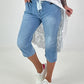 Short jeans with statement waistband - light blue