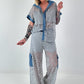 Ausgefallener Zweiteiler mit aufwendigen Denim Details- grau