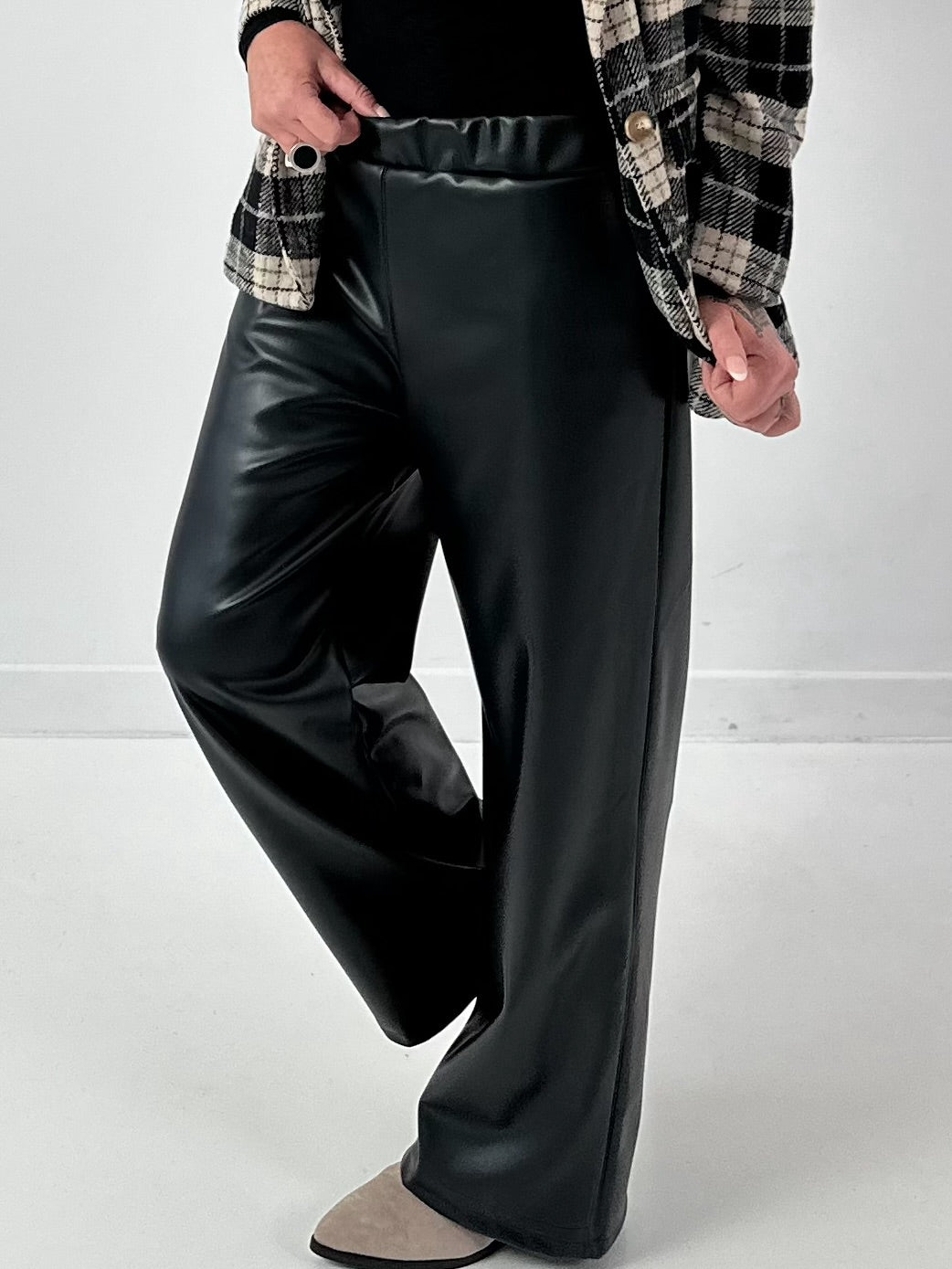 Leather-look trousers, model "Smooth Faux" - black
