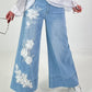 Wide-Leg Jeans mit floralen Applikation - denim