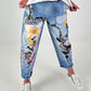 Jeanshose mit floralem Printmix - blau-mehrfarbig
