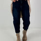 Boyfriend Jeans mit elastischem Bund - denim