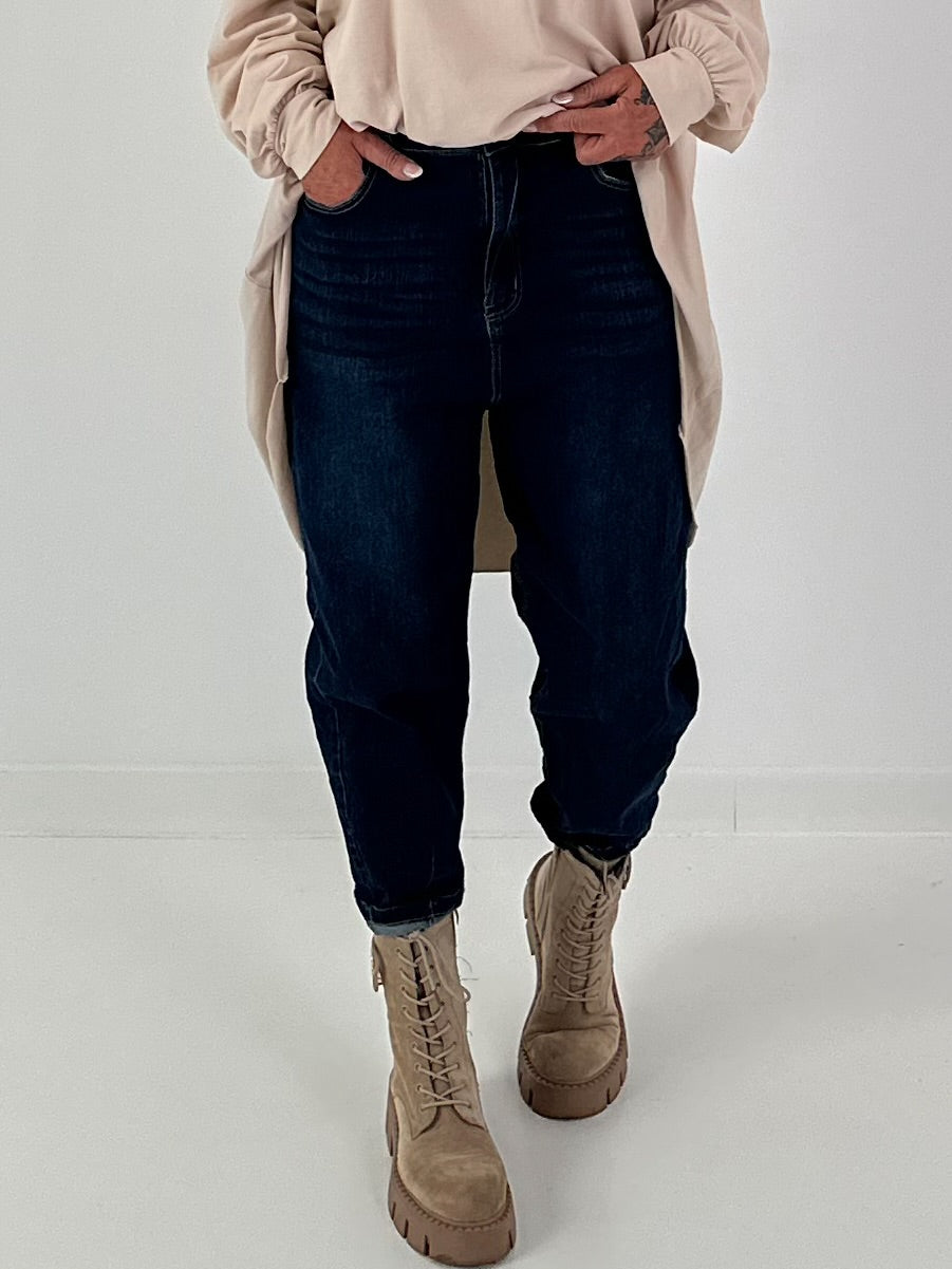 Boyfriend Jeans mit elastischem Bund - denim