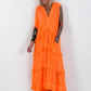 Long dress with fringes and ruffles - neon orange (available from May 29, 2026)