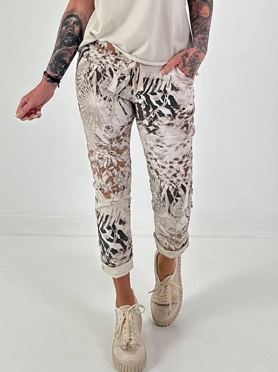 Hose mit All-Over Muster - taupe-mehrfarbig