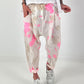 Linen Baggy with Tie-Dye Pattern - white-neon pink-beige