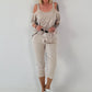 Shirt mit Cold Shoulder und Leo Strass - beige