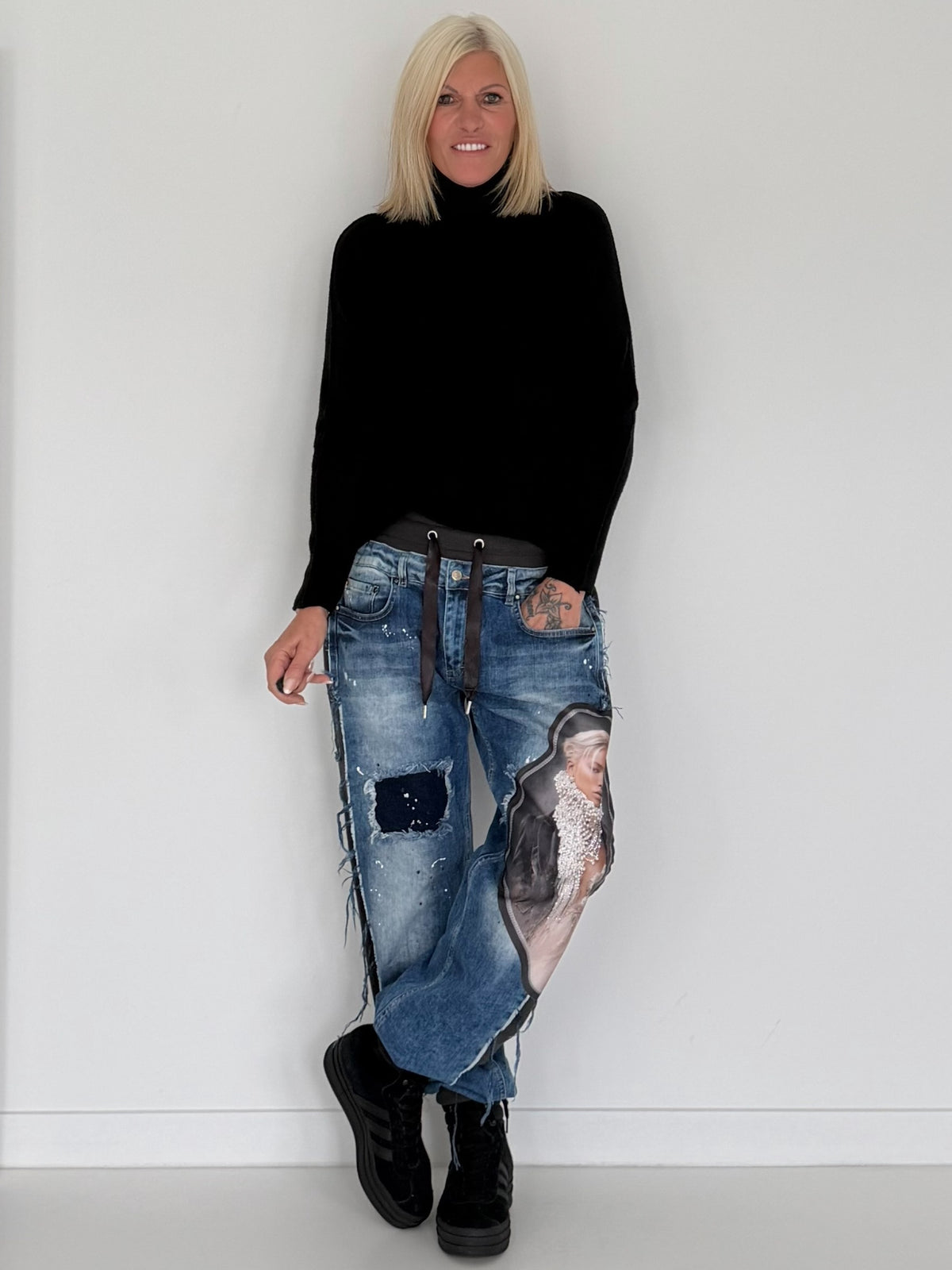 Jogg-Jeans im Used Look Woman & Pearl - denim-Schwarz