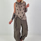 Polka dot top with ruffled collar - taupe-dark brown