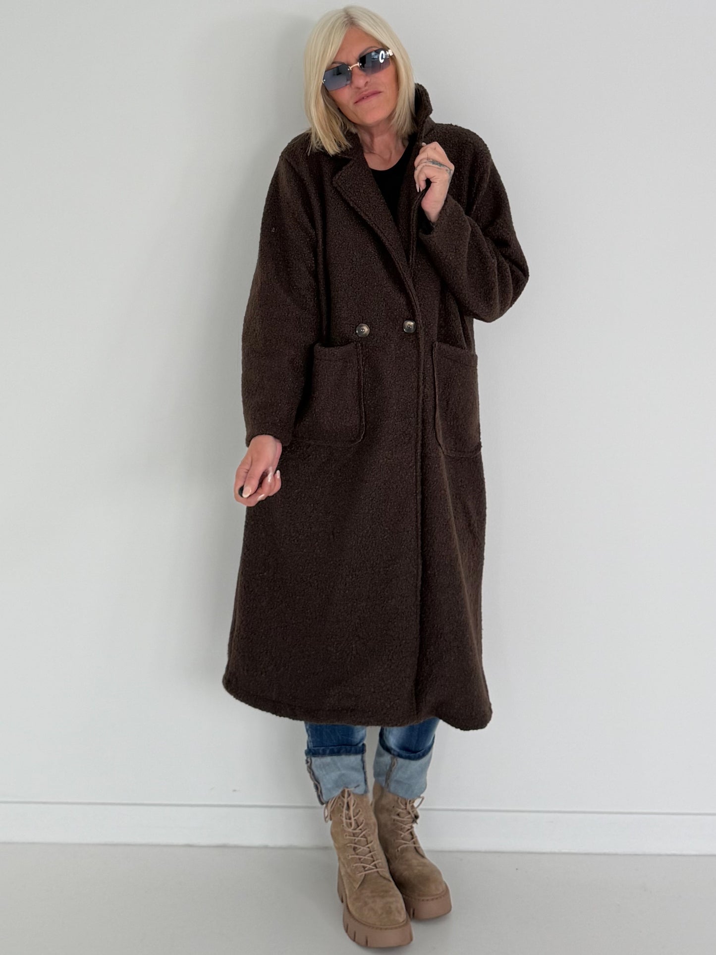 Weicher Bouclé Mantel - mokka