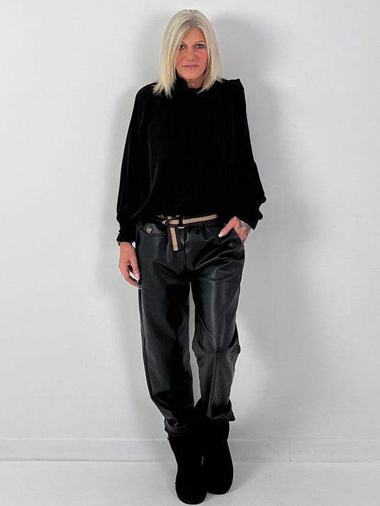 Tunika mit seitlicher Schleife Modell "Veloura" - schwarz