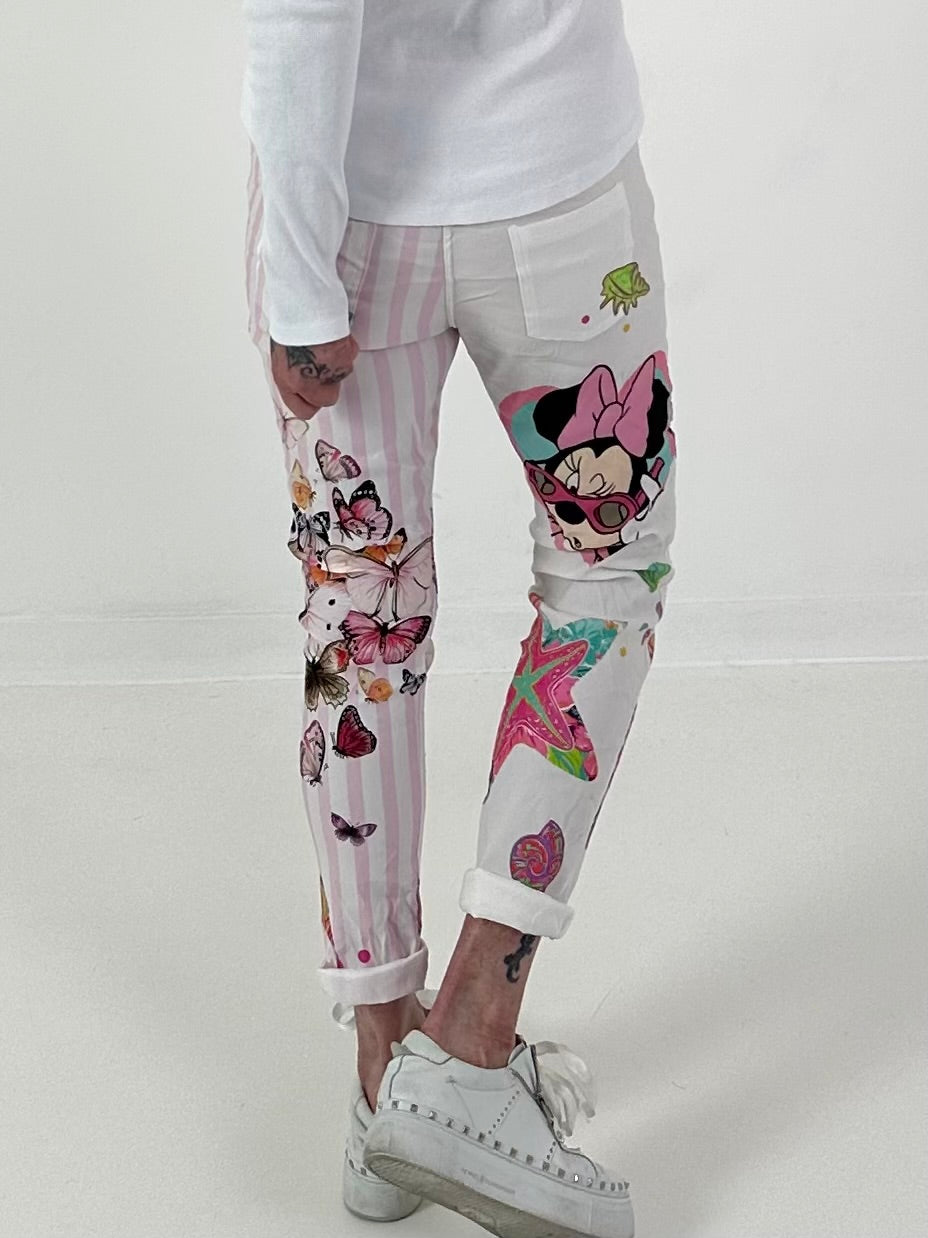 Hose mit Print-Mix - rosa-weiss