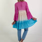 Ibiza Tunika/Kleid mit Lurexnähten - pink-beige-blau