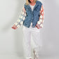 Denim jacket with crocheted sleeves