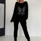 Broek in knit-look met elastische tailleband - zwart