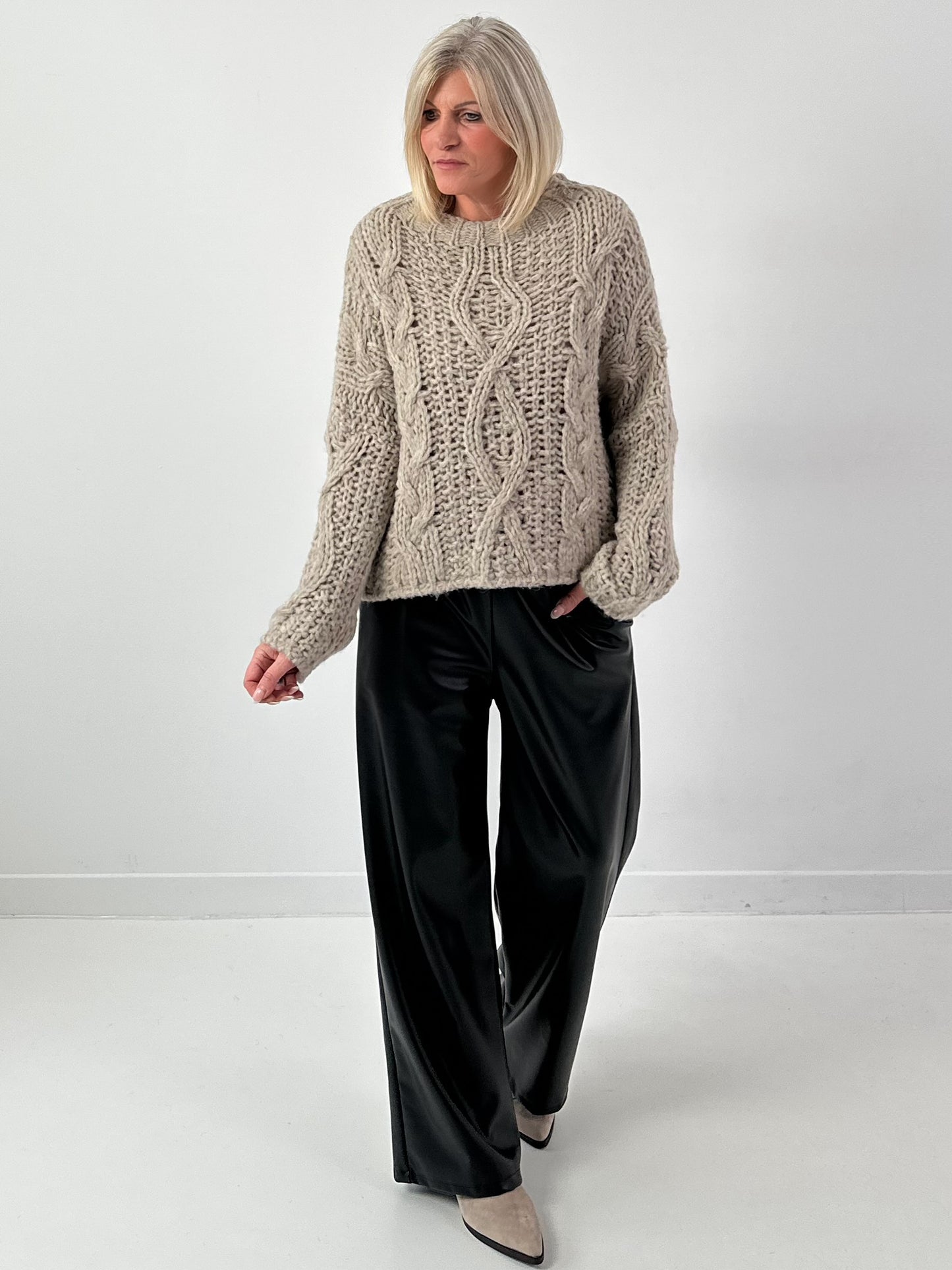 Leather-look trousers, model "Smooth Faux" - black