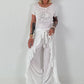 Wide Trousers with Tie Ruffle - White