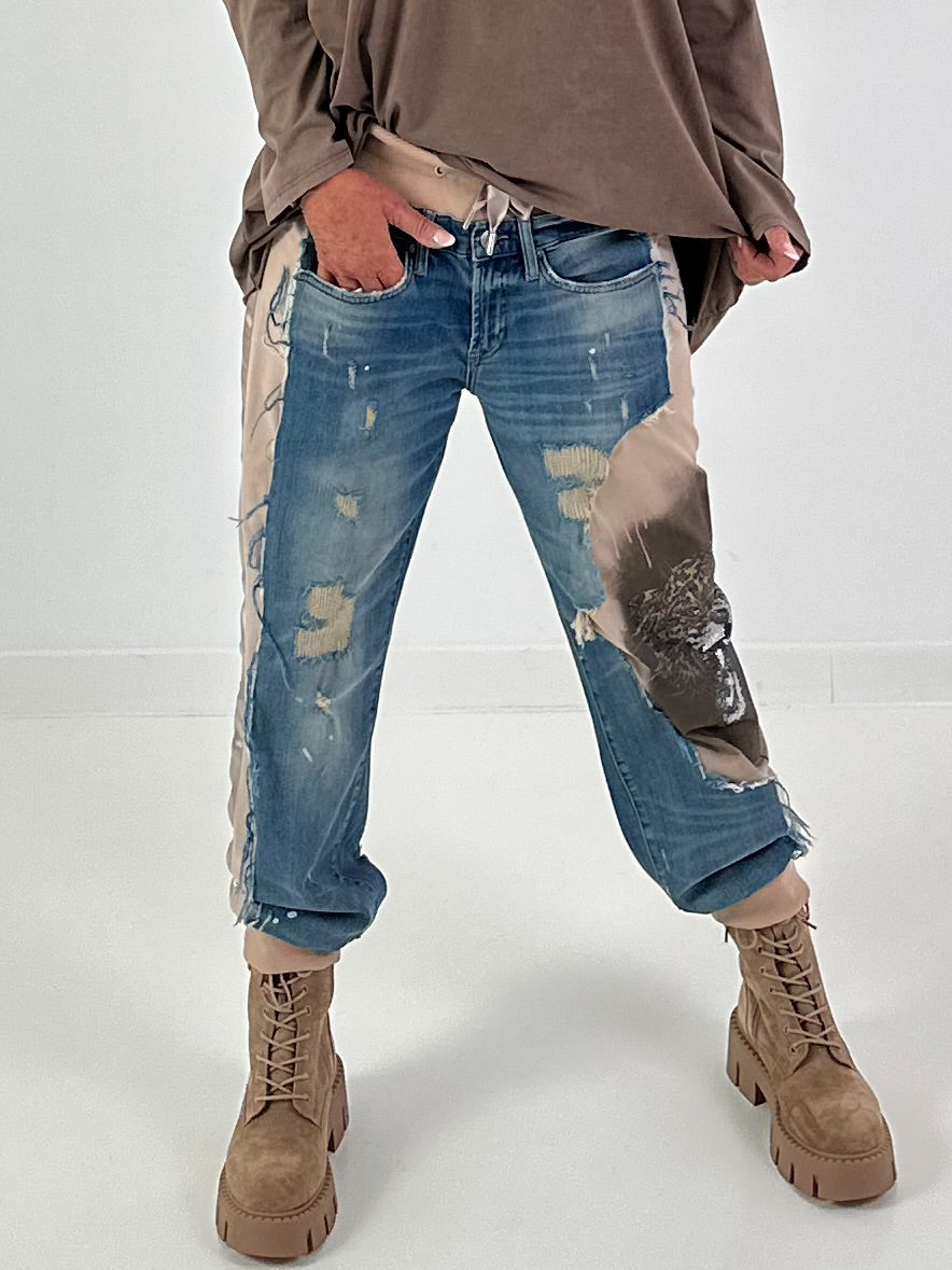 Jogg-Jeans im used Look Royal Leopard - denim