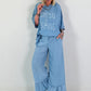 Oversized Hooded Denim Shirt - Light Blue
