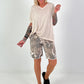 Fine-knit V-neck T-shirt - beige