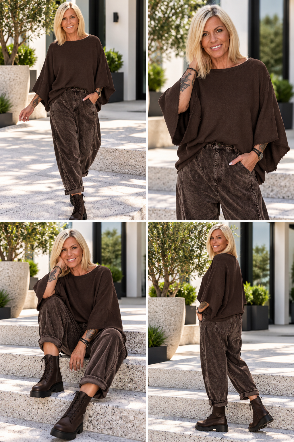 Sweater with turned-up sleeves - mocha