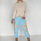 Sweathose im Materialmix - hellblau -beige