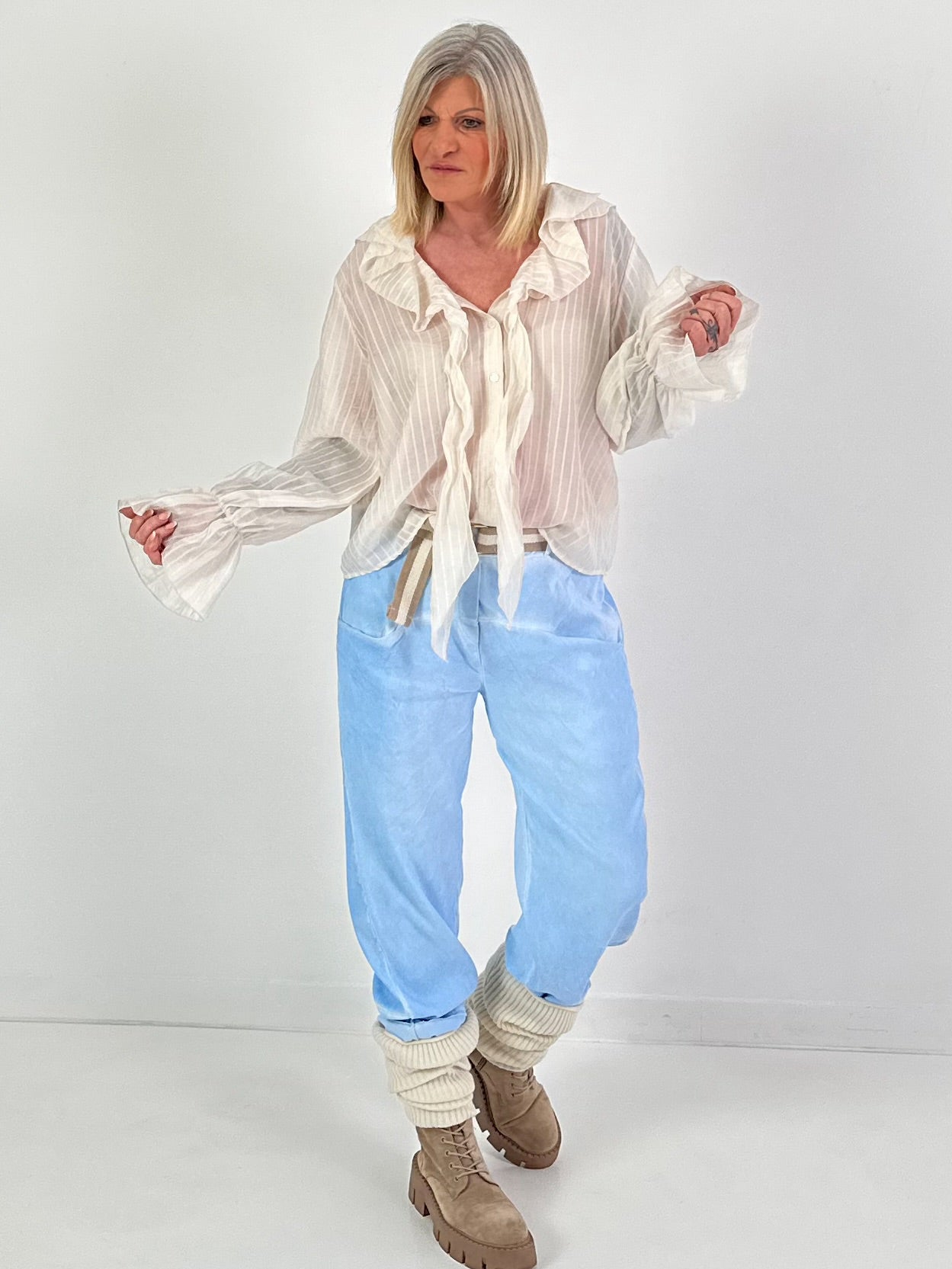 Bluse mit Bindeschleife - beige