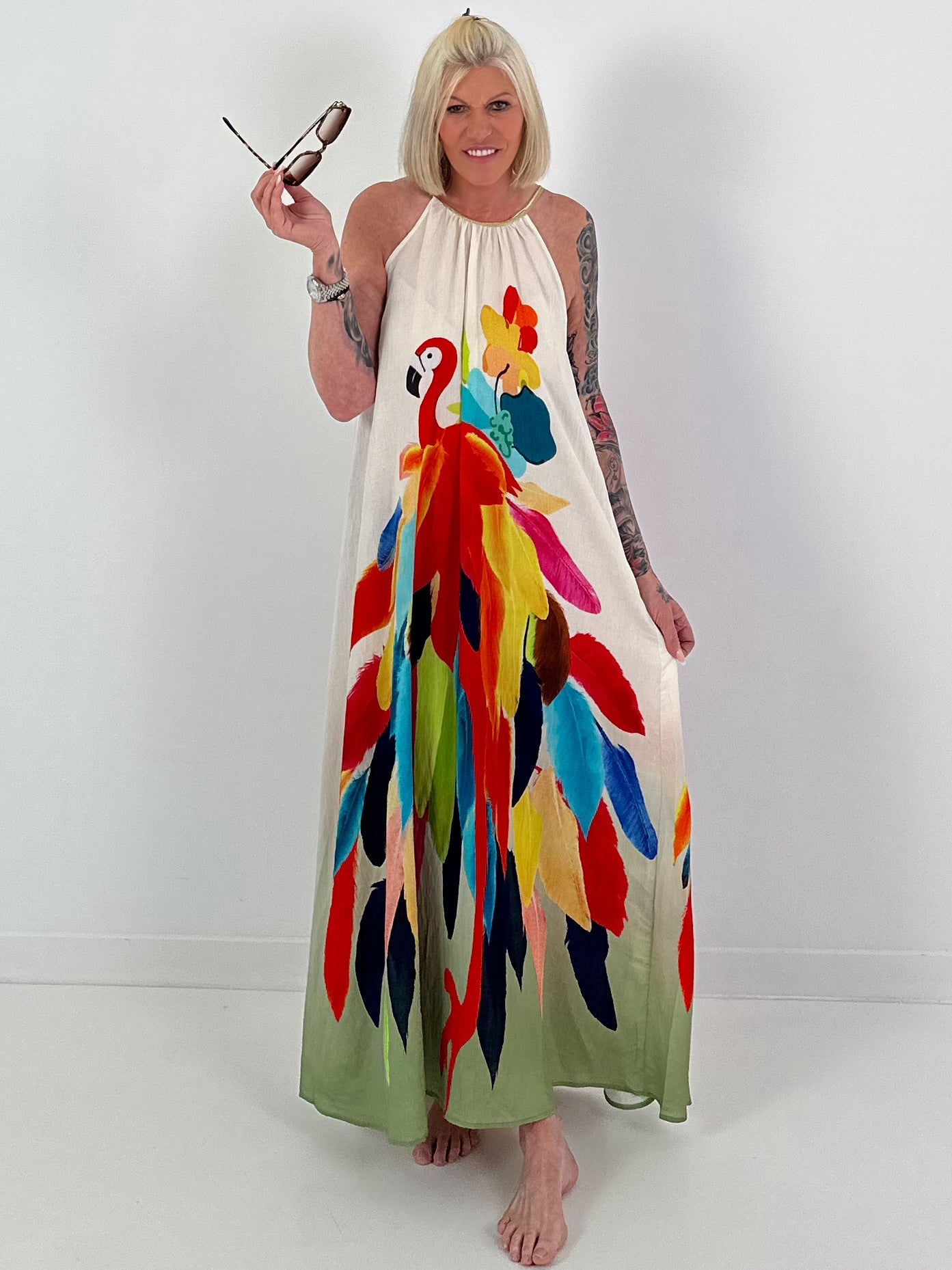 Kleid mit Print und Farbverlauf - khaki-mehrfarbig