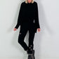 Trousers with crocheted flower inserts - black