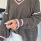 Kuscheliger Pullover mit V-Ausschnitt - taupe-rosa