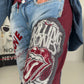 Jogg-Jeans im Used Look Love & Rock - denim-burgundi