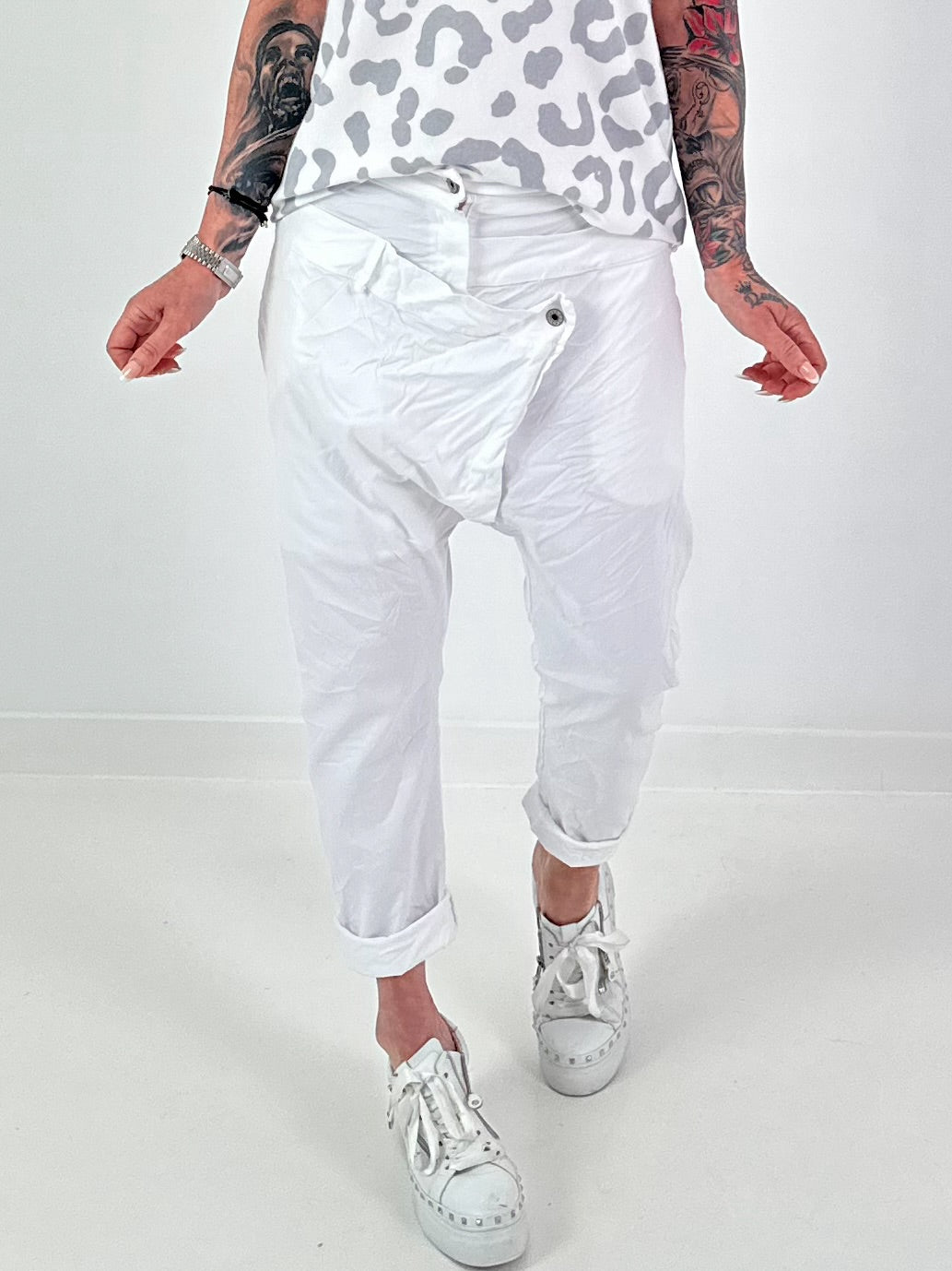 Baggy Hose mit Doppelbund - weiss