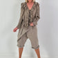 Tie-front tunic with flounces - taupe