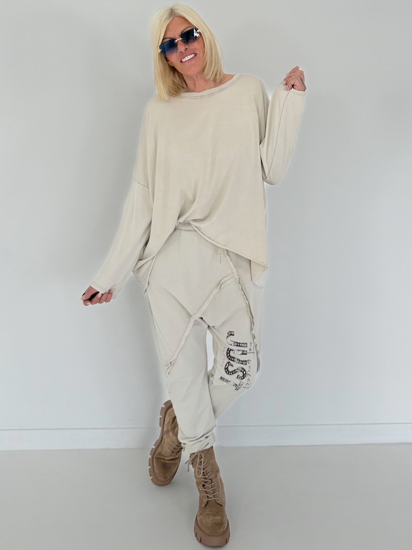 Oversized stone washed shirt - beige