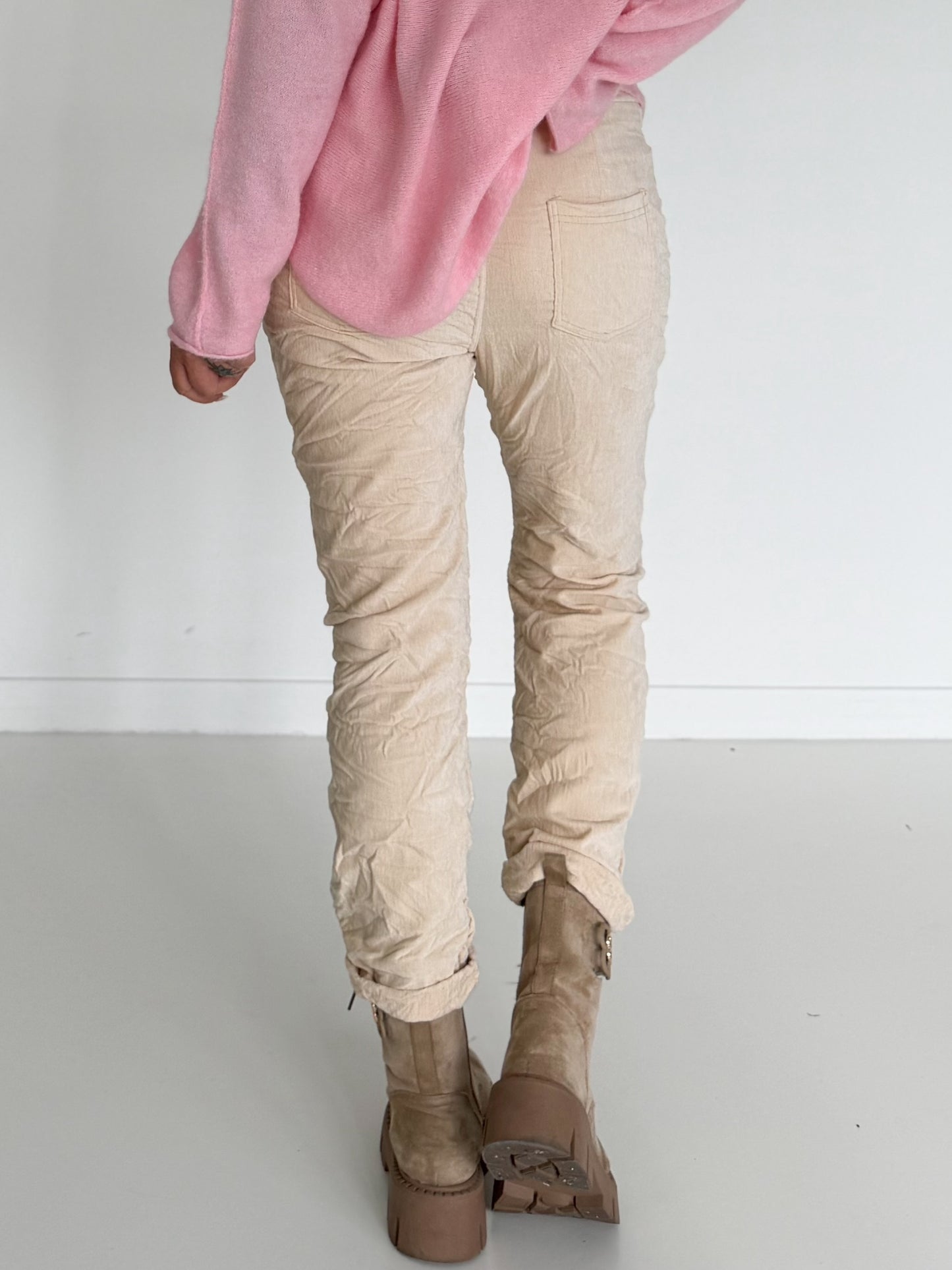 Hose in Knit-Look mit elastischem Bund - vanille