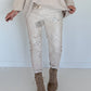 Broek van materiaalmix - beige