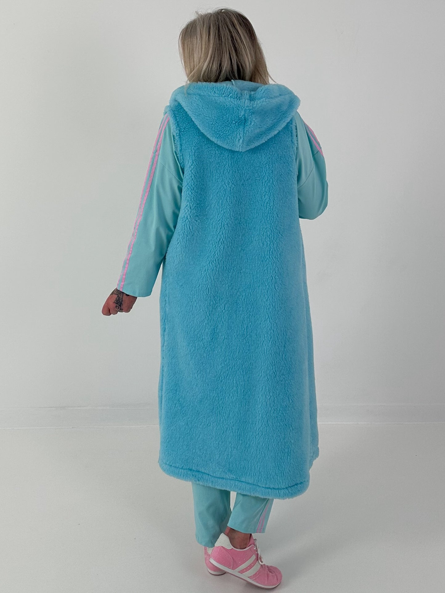 Long Teddy Weste - türkis