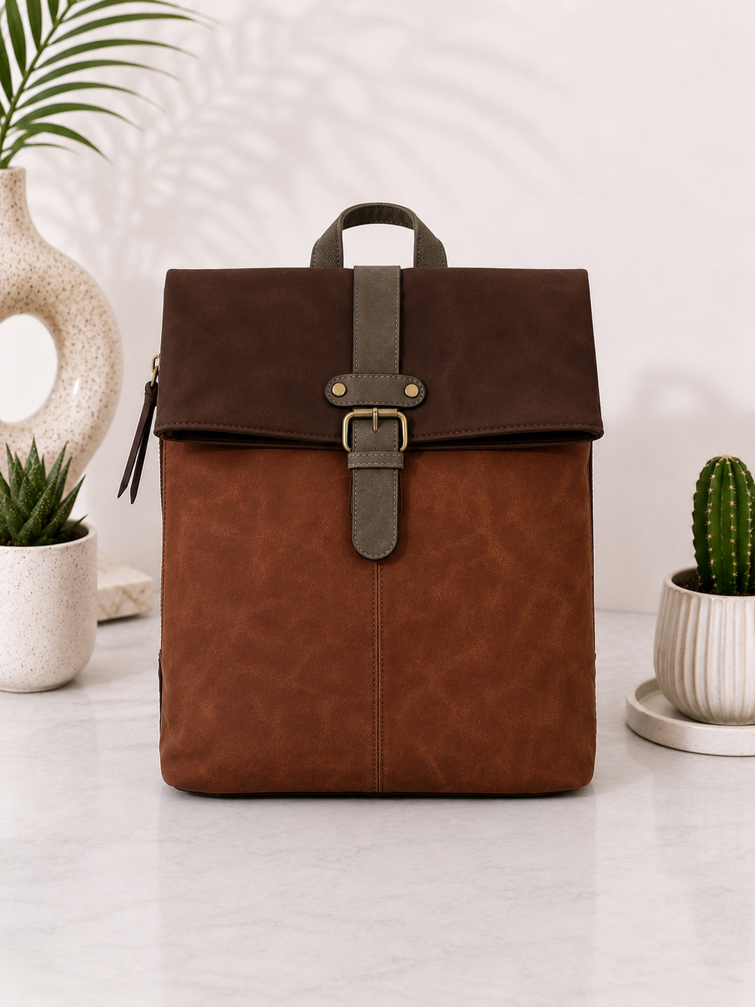 Backpack in vintage leather look - Brown -Coffee