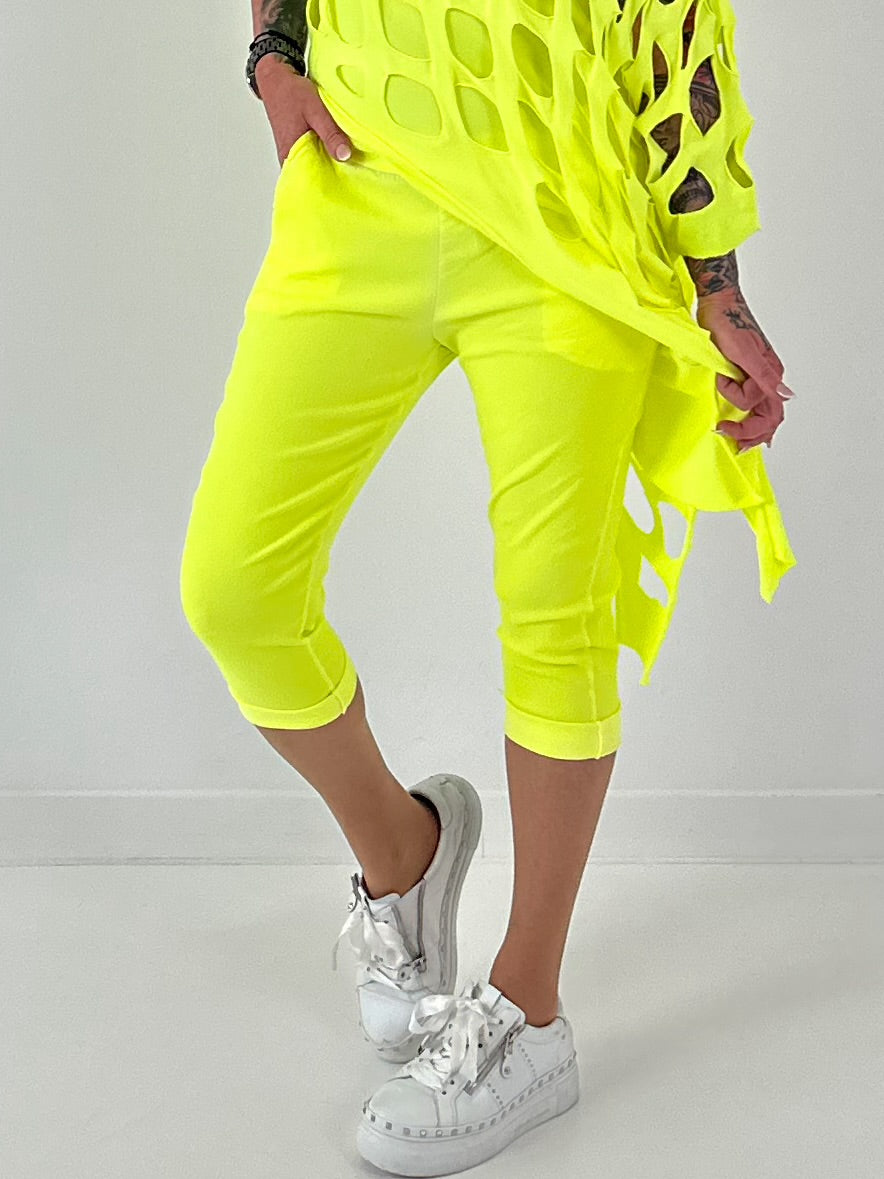 Capri Hose mit Bindeband - neongelb